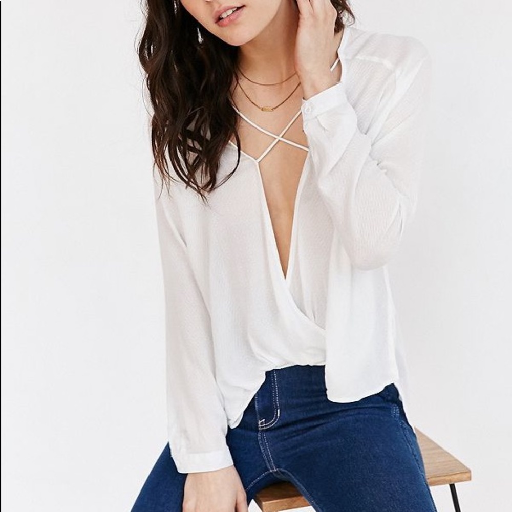 UO Silence + Noise Mayfair Plunge Surplice Top